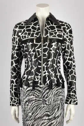 BLACK & WHITE COW PRINT LEATHER JACKET