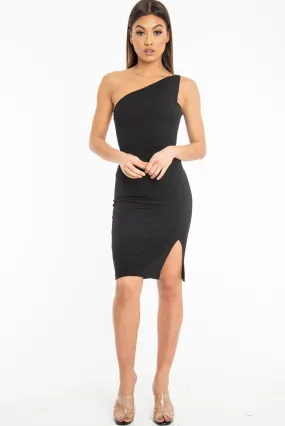 Black One Shoulder Midi Dress - Merlie