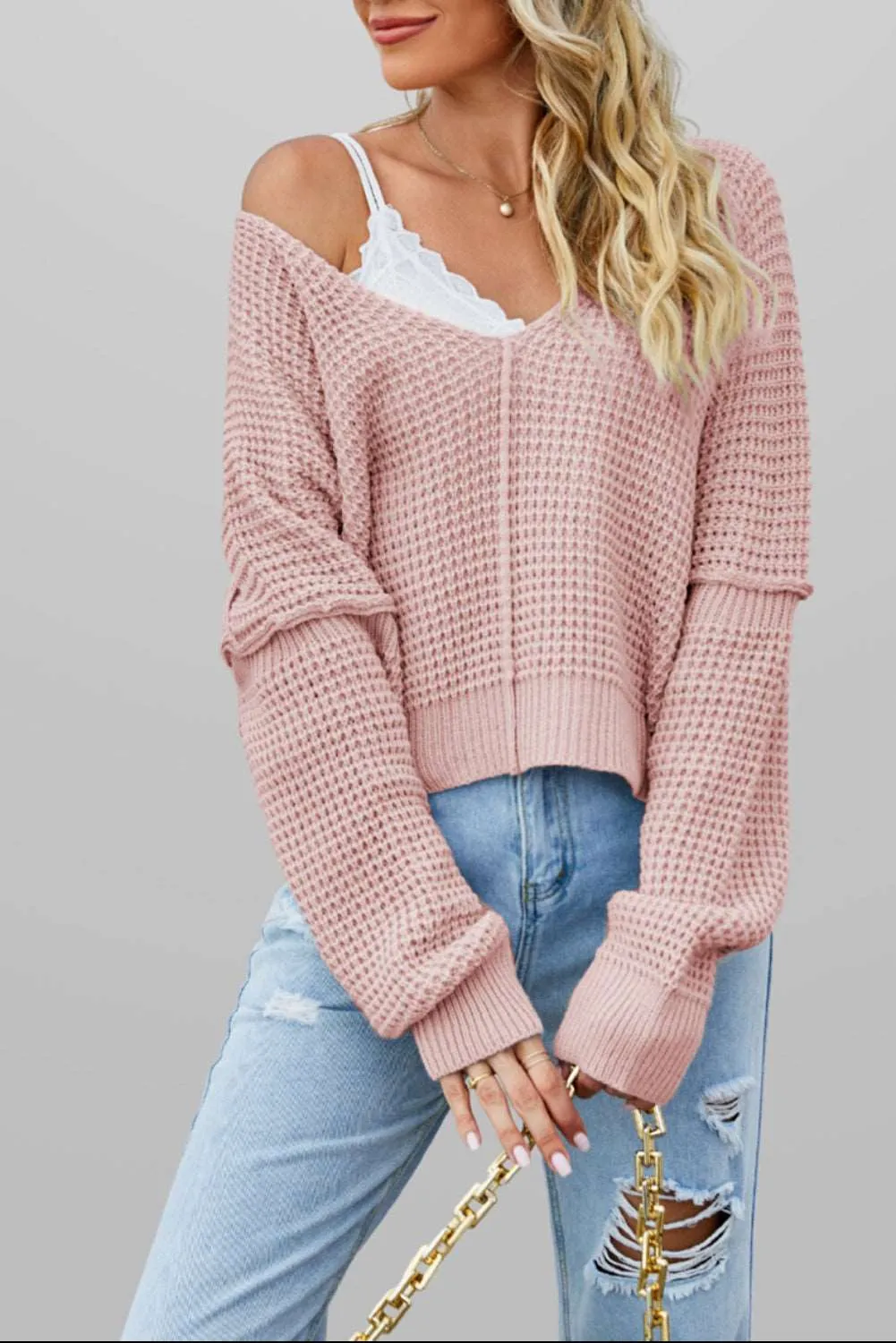 🔥 Waffle Knit V Neck Sweater: For When You Want to Look Like You’re Adulting, But You’re Really Just Pretending 🔥