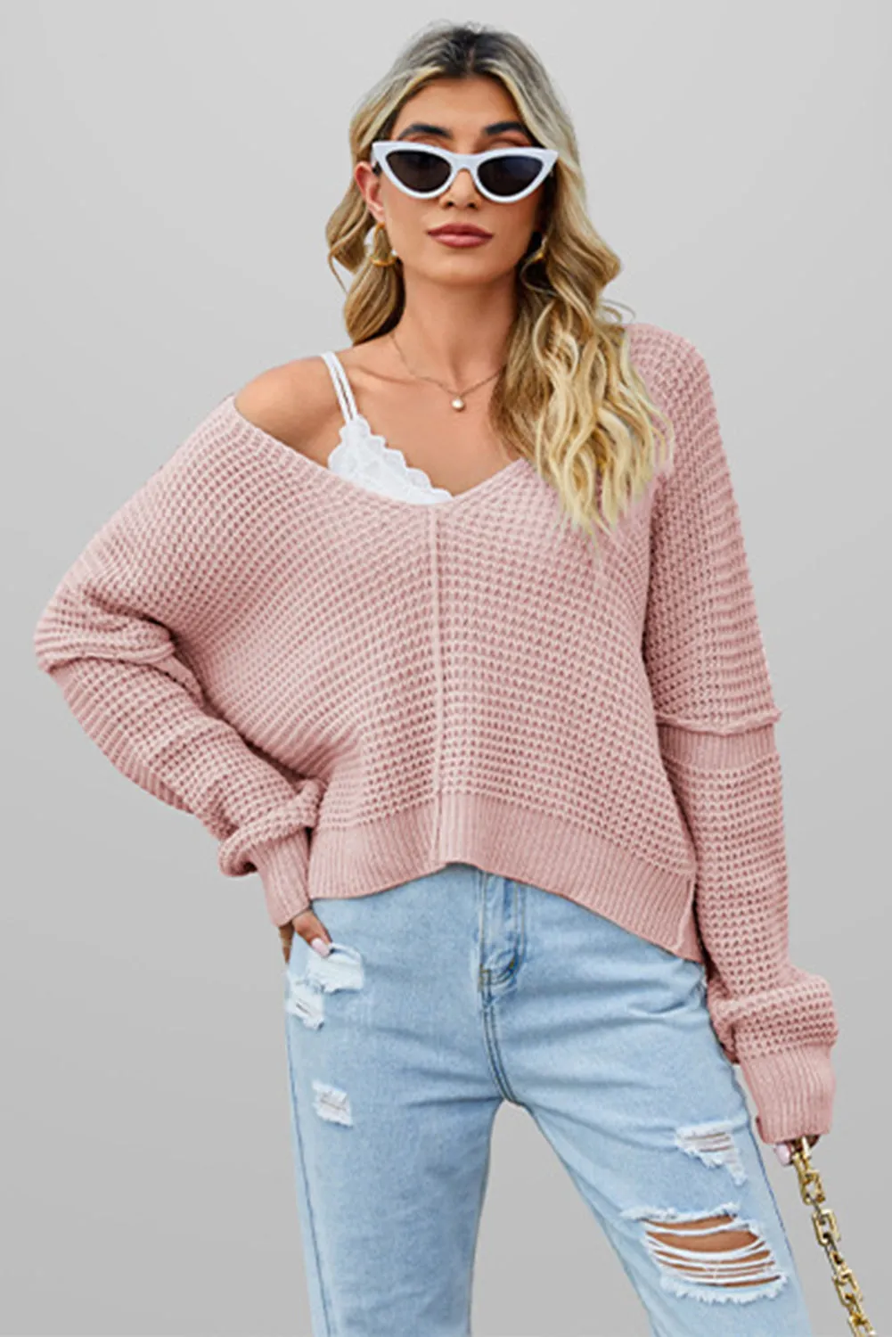 🔥 Waffle Knit V Neck Sweater: For When You Want to Look Like You’re Adulting, But You’re Really Just Pretending 🔥