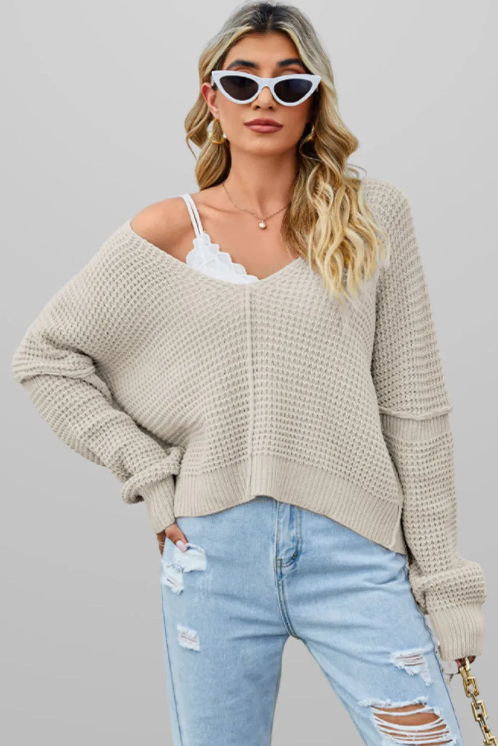 🔥 Waffle Knit V Neck Sweater: For When You Want to Look Like You’re Adulting, But You’re Really Just Pretending 🔥