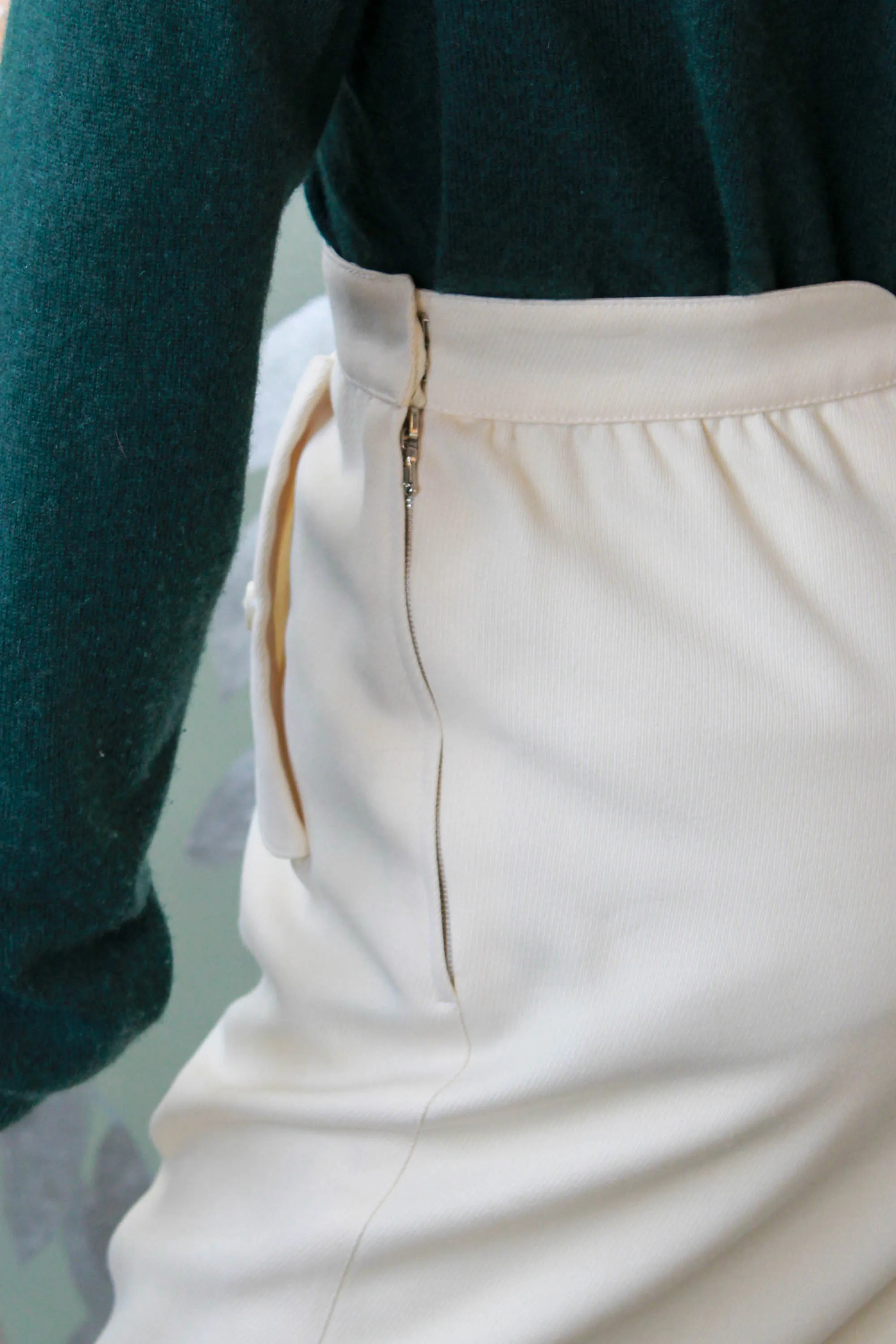 1980s Courrèges Cream Wool Skirt, Waist 26"