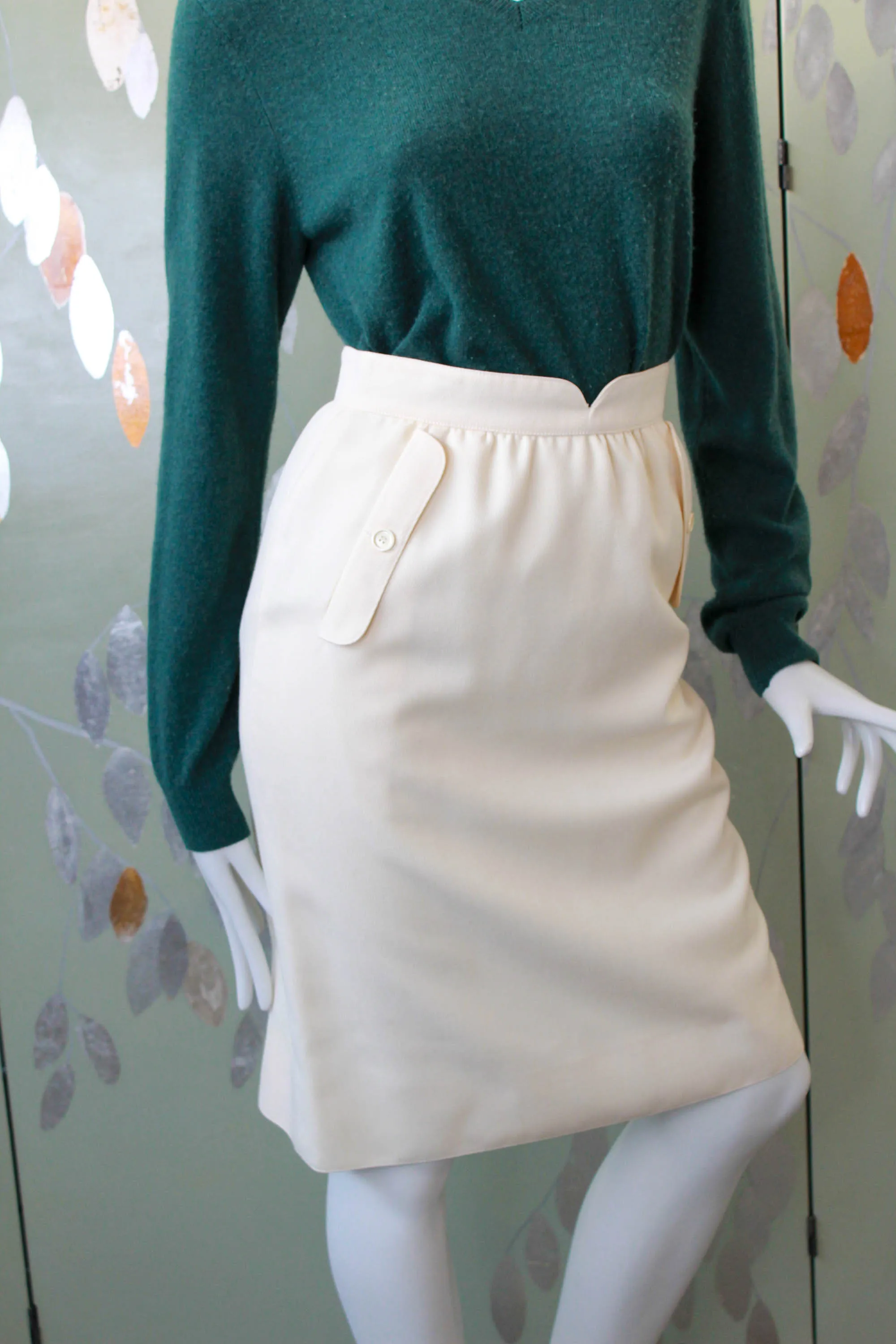 1980s Courrèges Cream Wool Skirt, Waist 26"