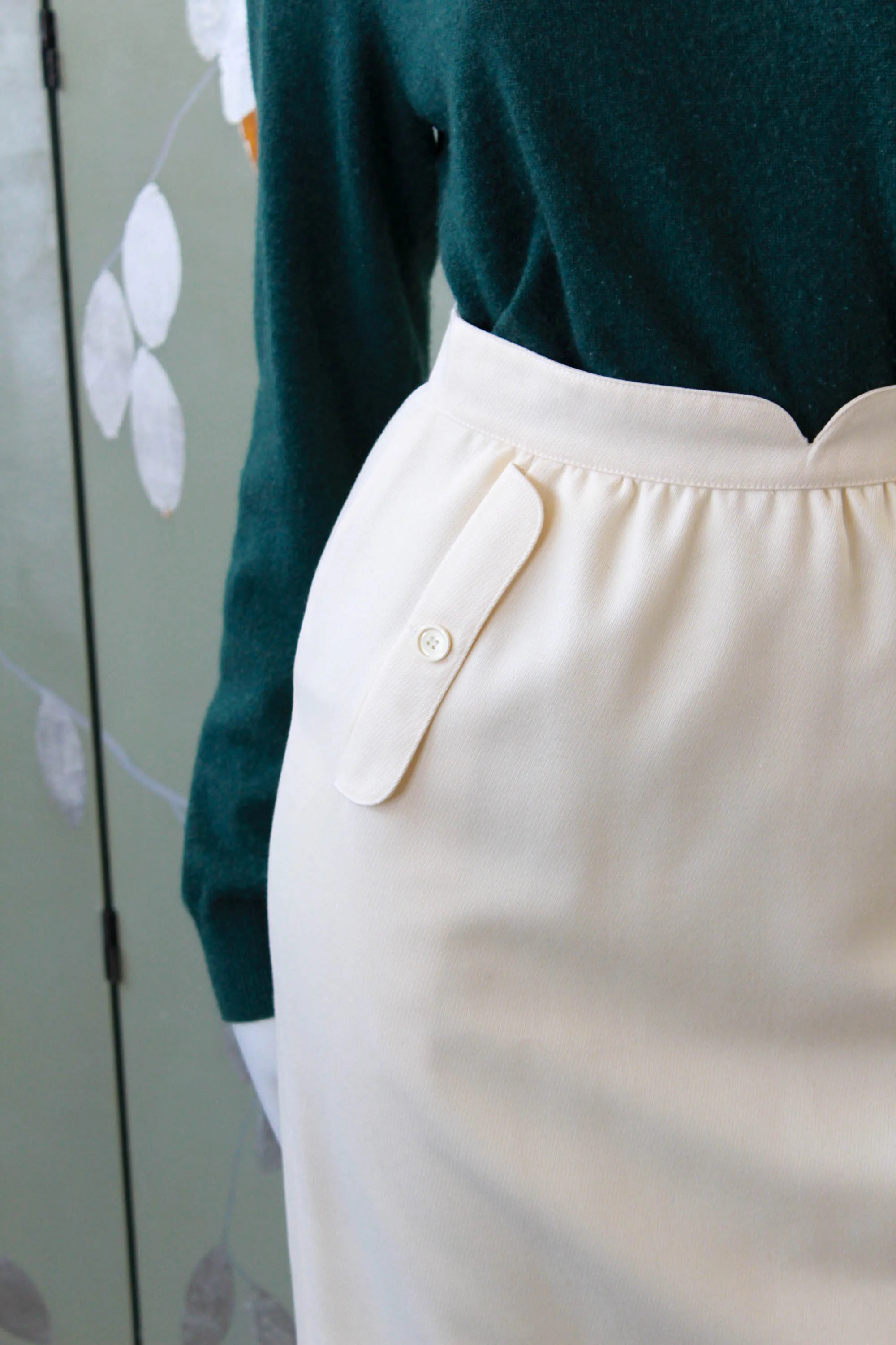 1980s Courrèges Cream Wool Skirt, Waist 26"