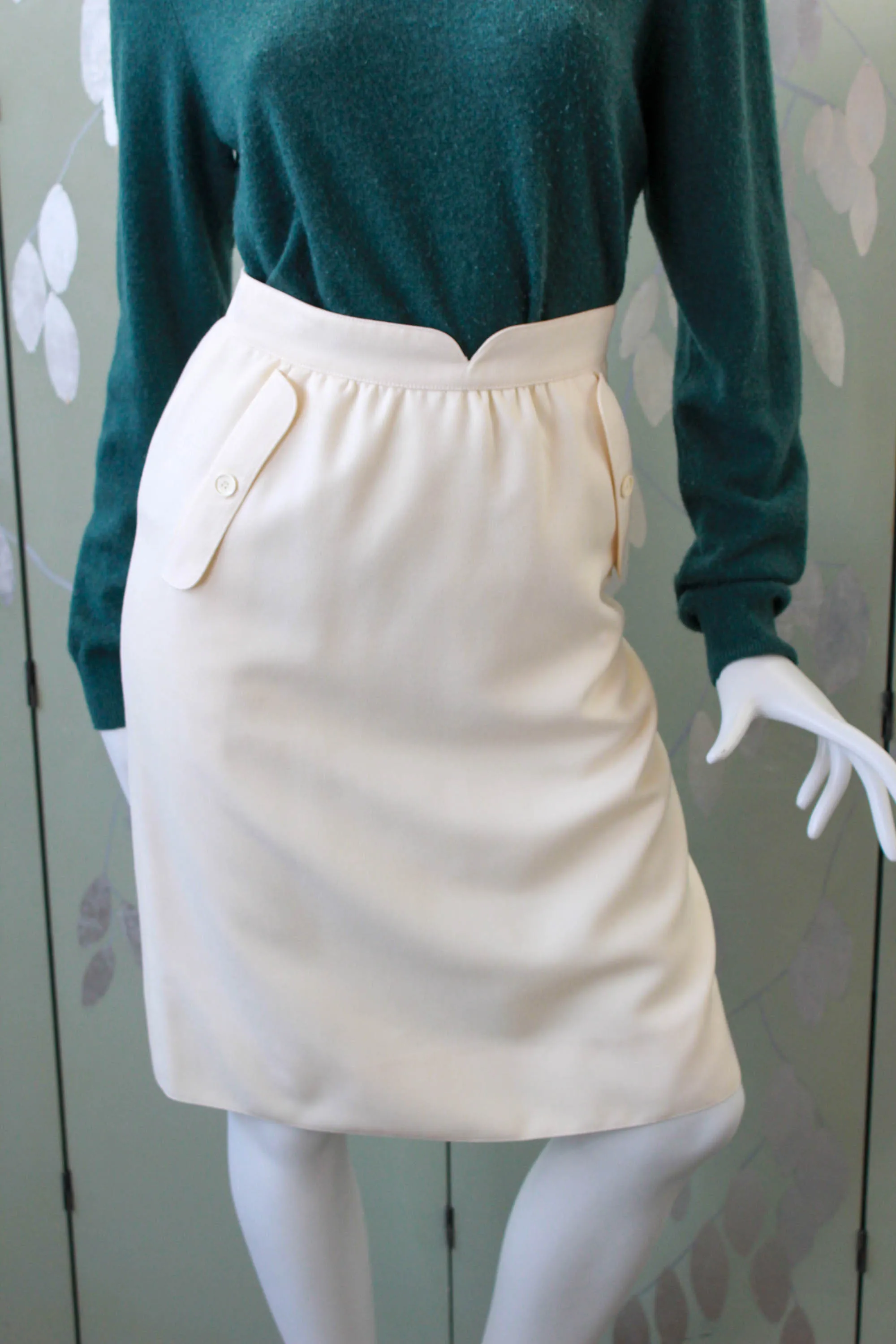 1980s Courrèges Cream Wool Skirt, Waist 26"