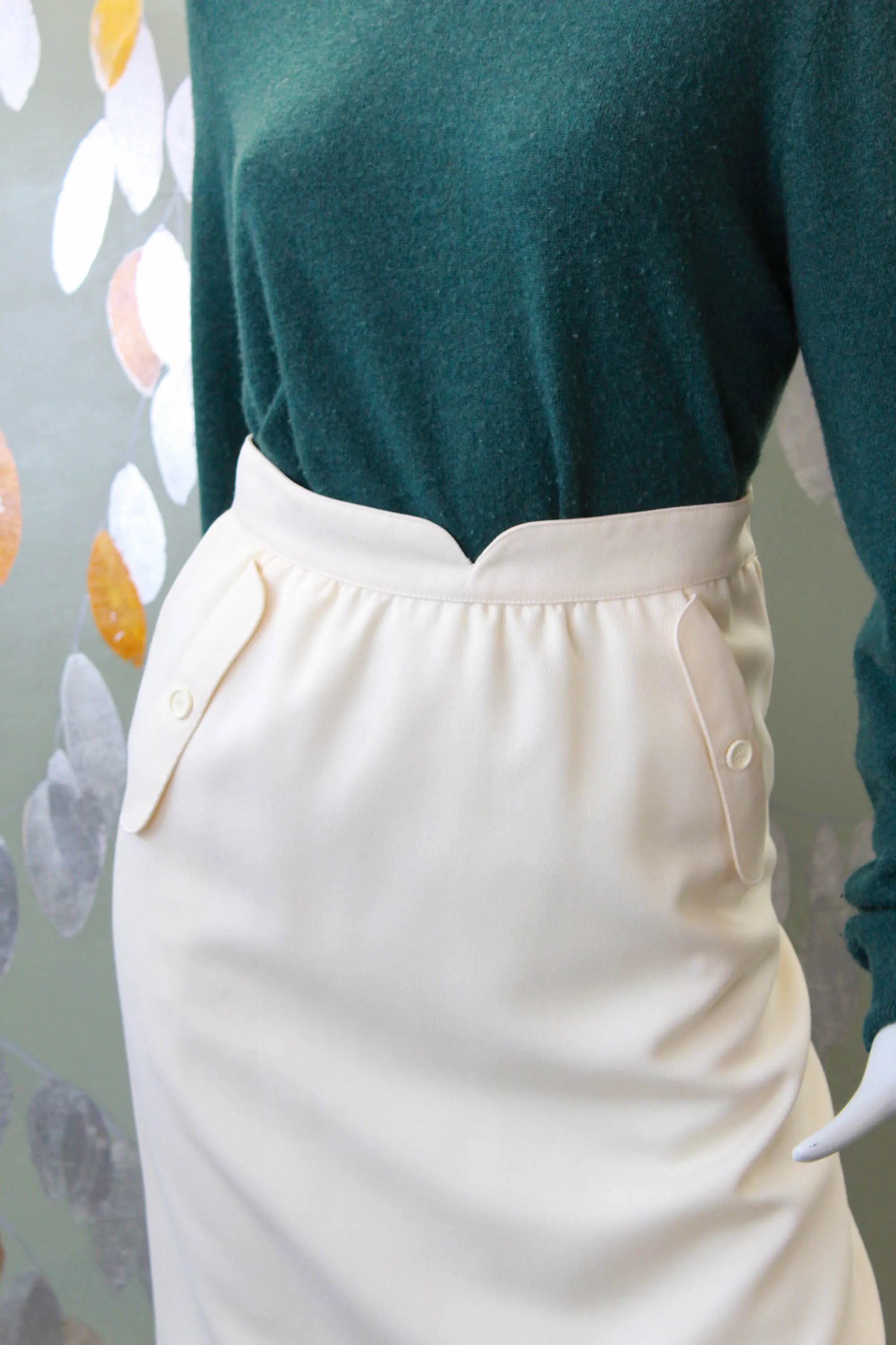 1980s Courrèges Cream Wool Skirt, Waist 26"