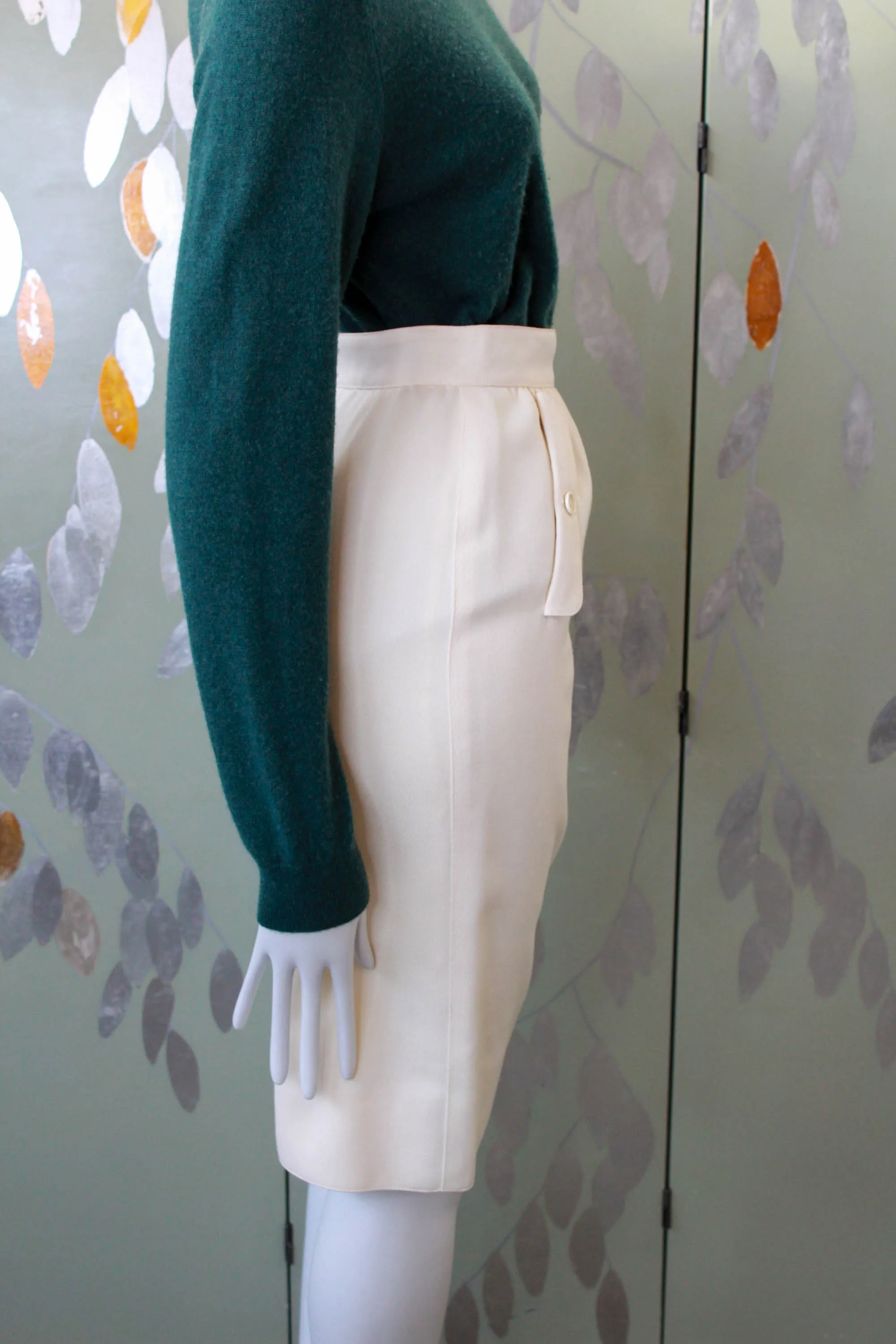 1980s Courrèges Cream Wool Skirt, Waist 26"