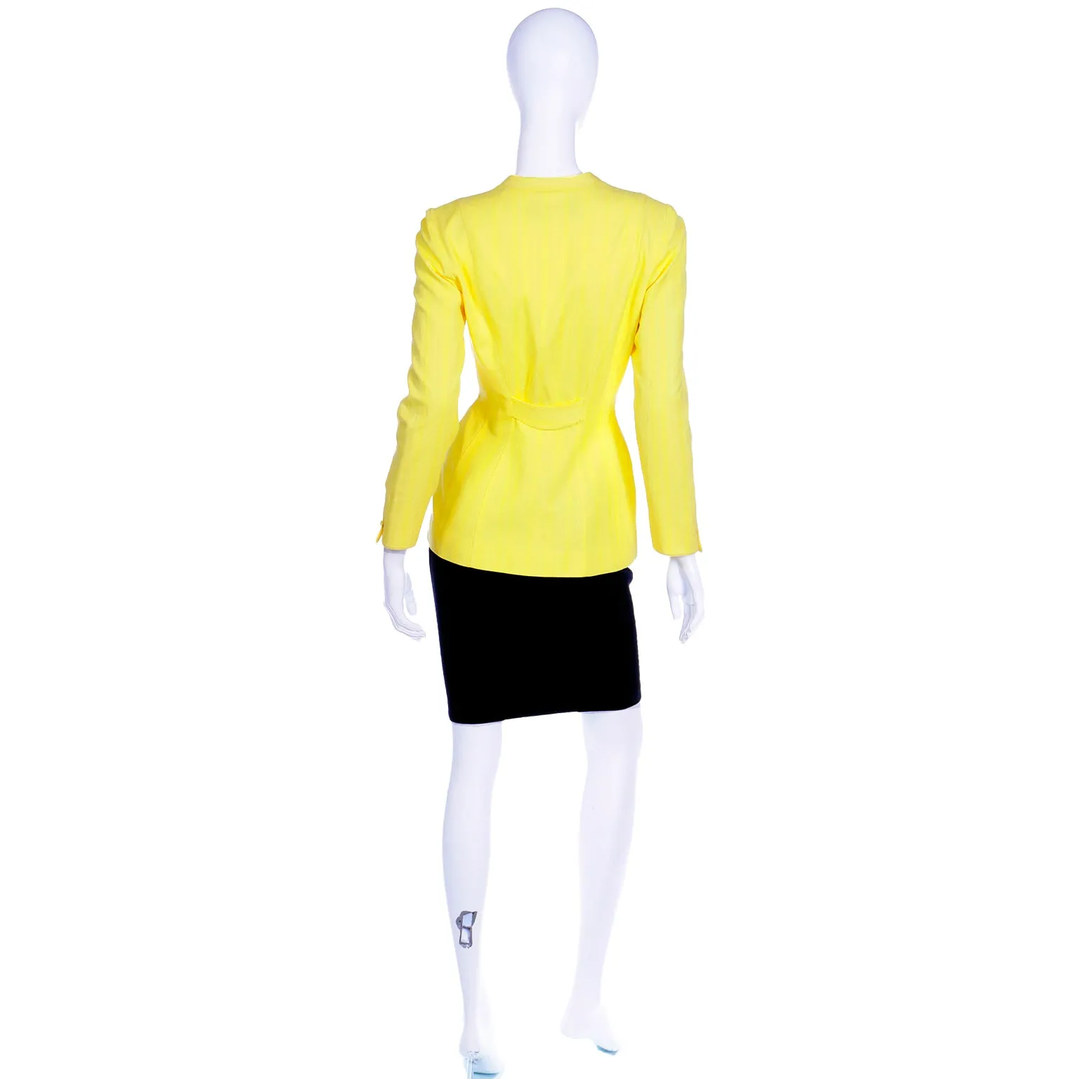1990s Thierry Mugler Paris Vintage Yellow Jacket and Black Pencil Skirt Suit