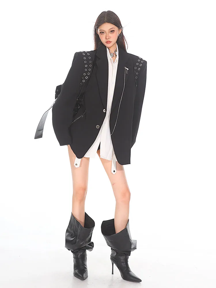 【24s Oct.】Oversized Blazer with Metal Zip