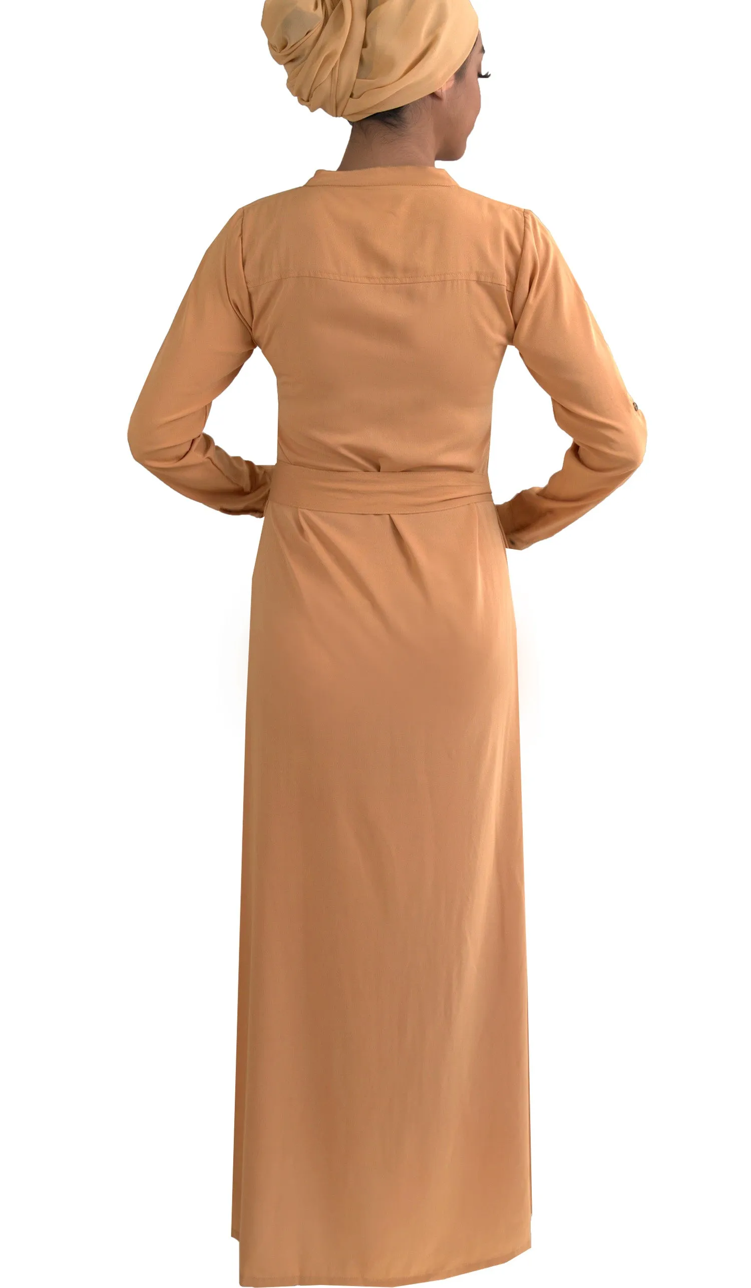 Adina Embroidered Long Maxi Dress Abaya - Beige - FINAL SALE