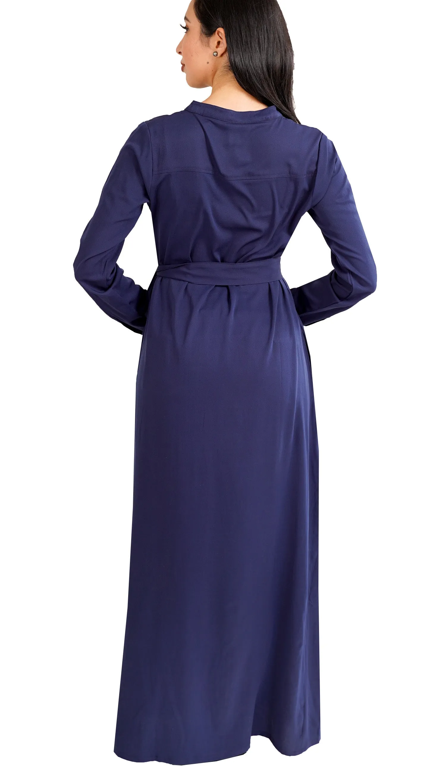 Adina Embroidered Long Maxi Dress Abaya - Navy - FINAL SALE