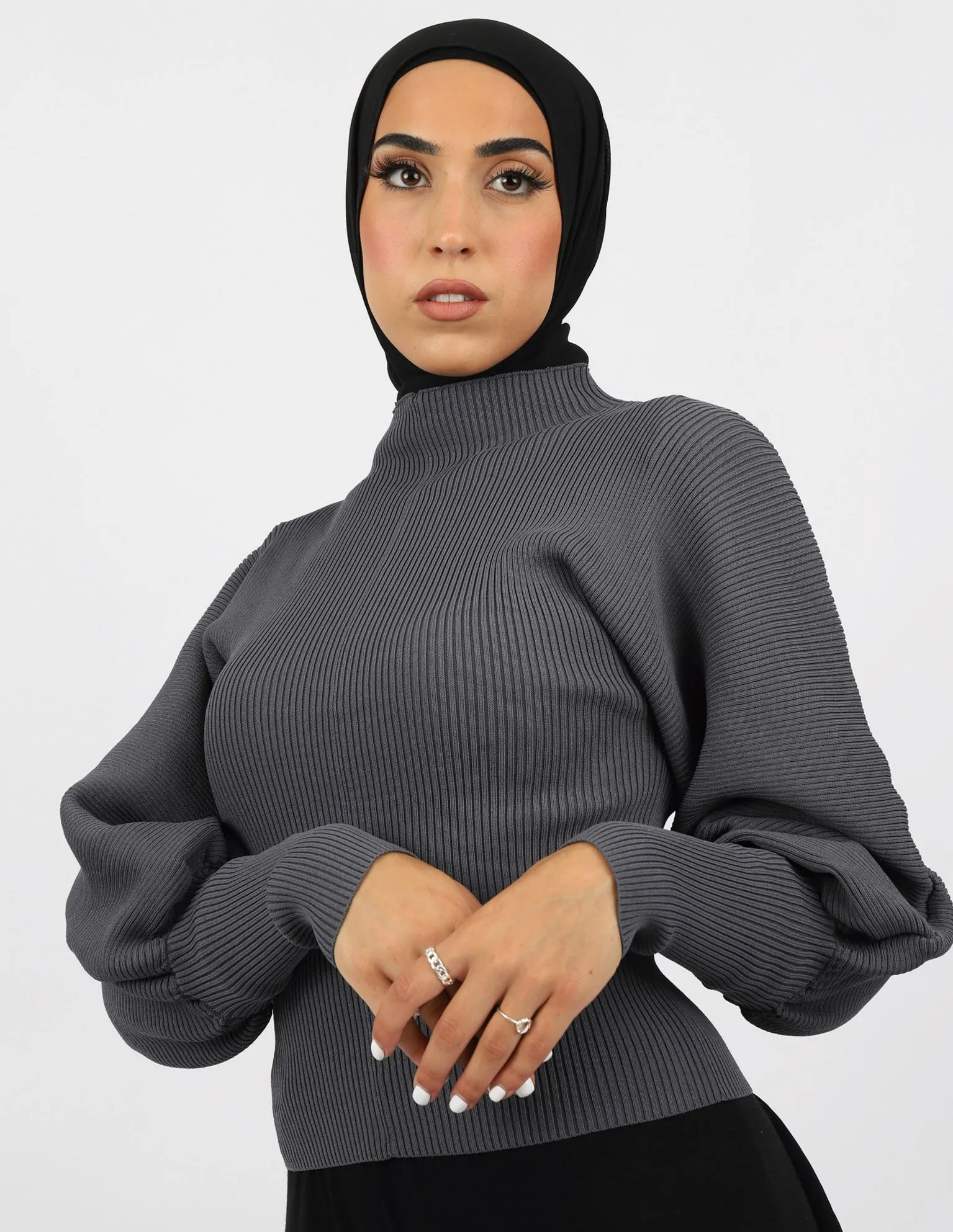 Alana Puff Sleeve Knit Top - Dark Shades