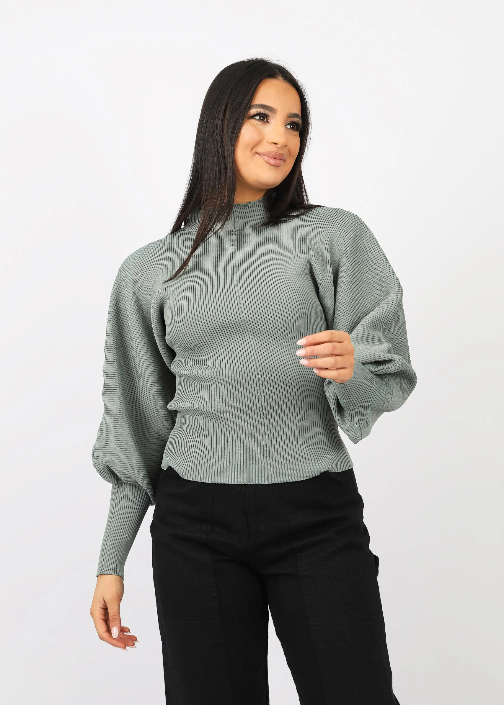 Alana Puff Sleeve Knit Top - Dark Shades