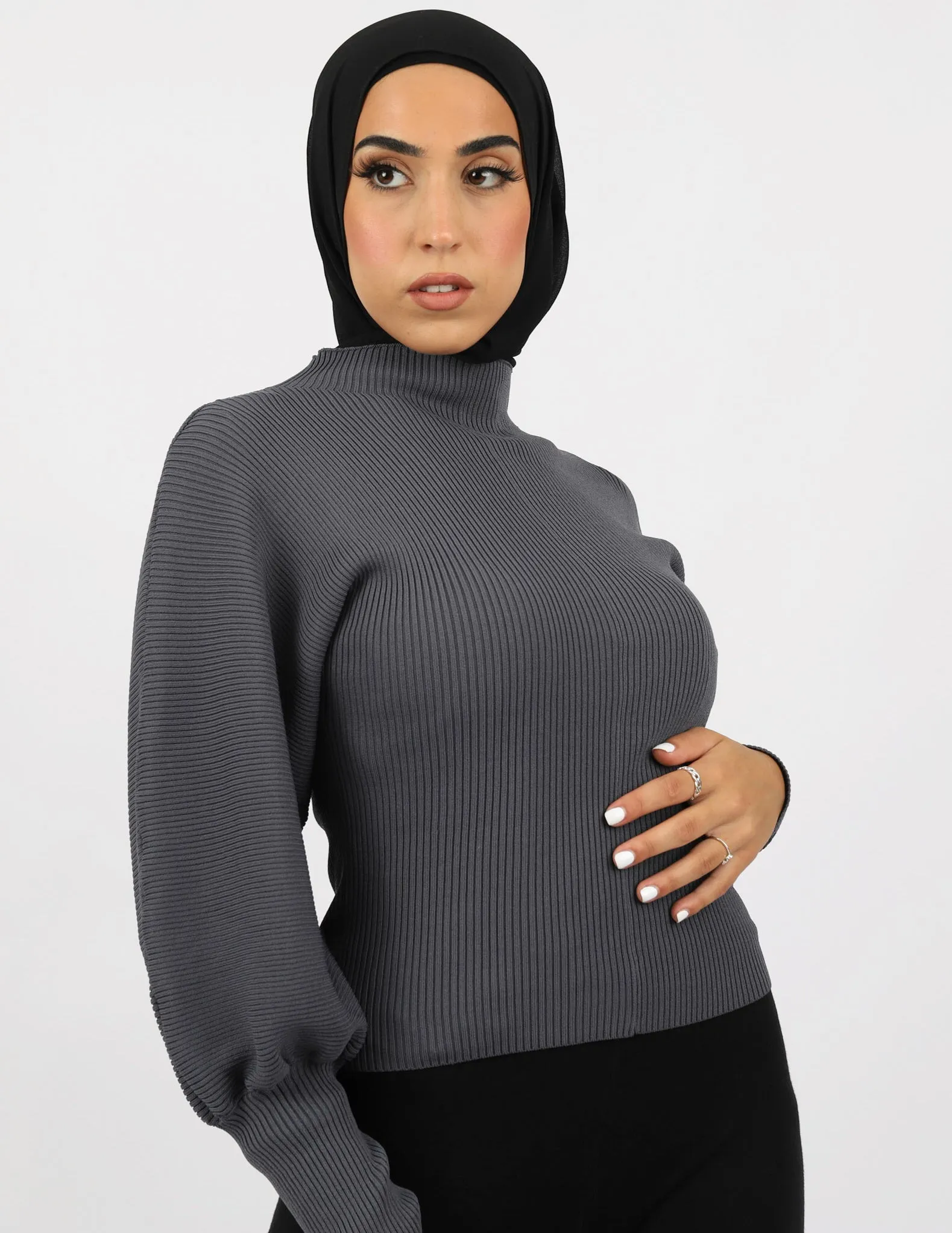 Alana Puff Sleeve Knit Top - Dark Shades