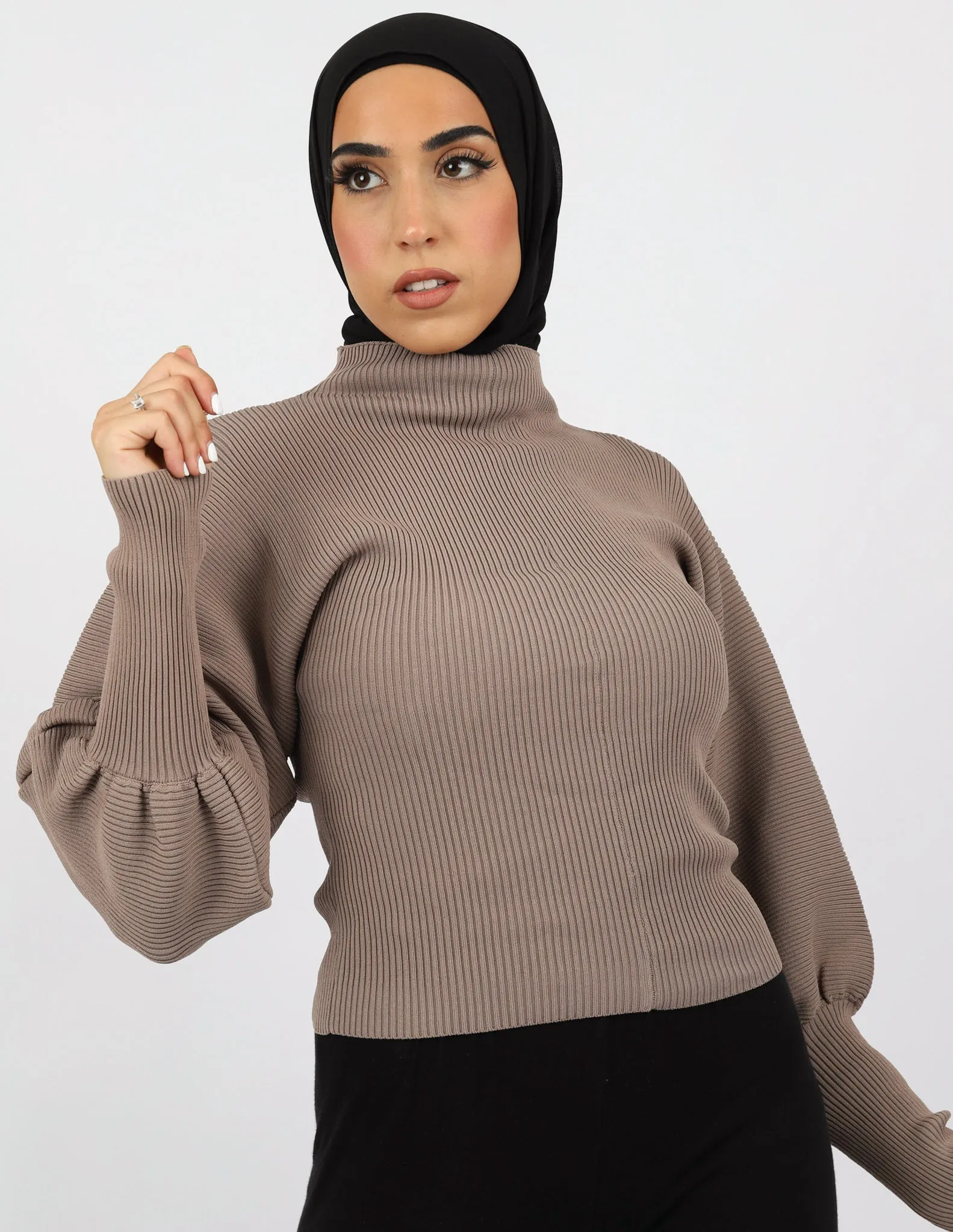 Alana Puff Sleeve Knit Top - Dark Shades