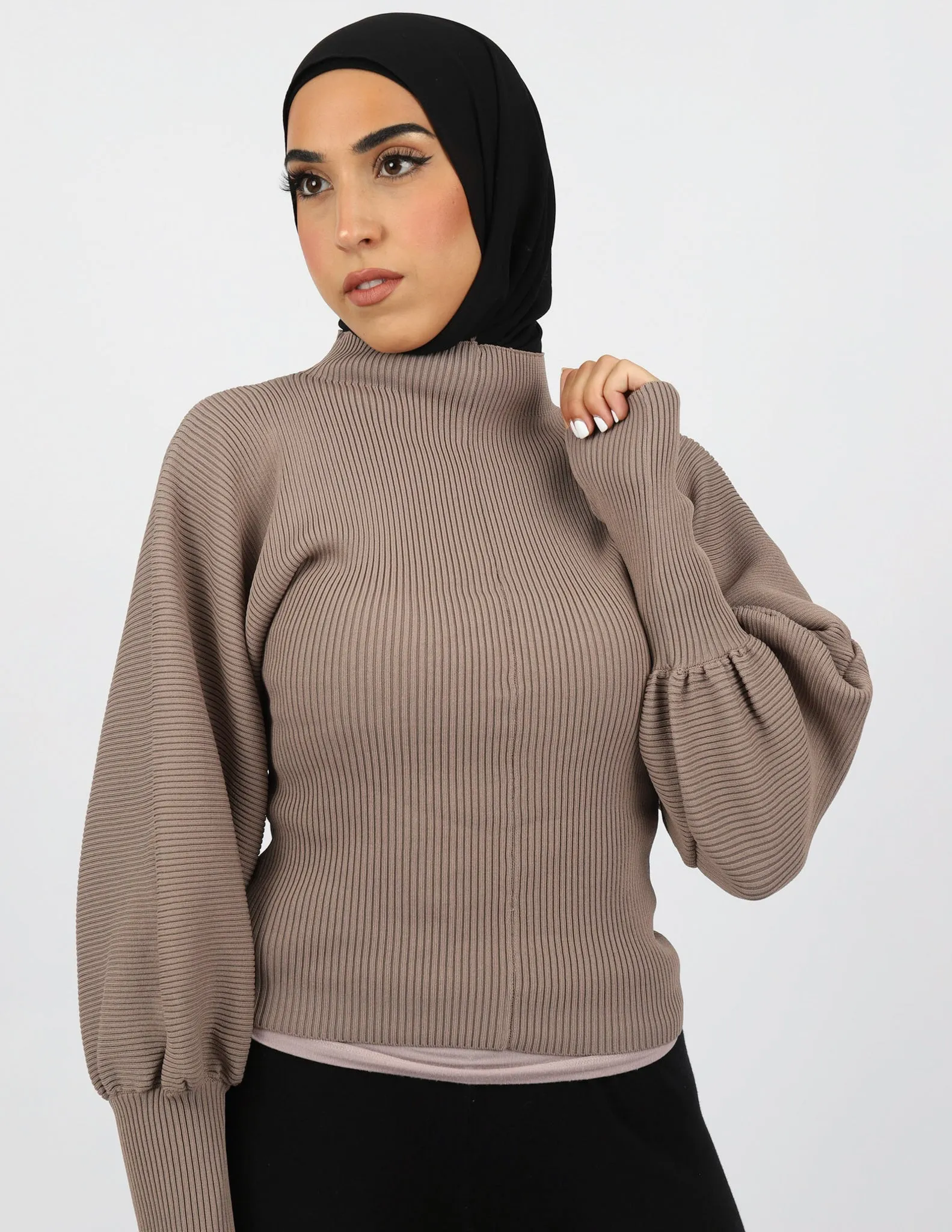 Alana Puff Sleeve Knit Top - Dark Shades