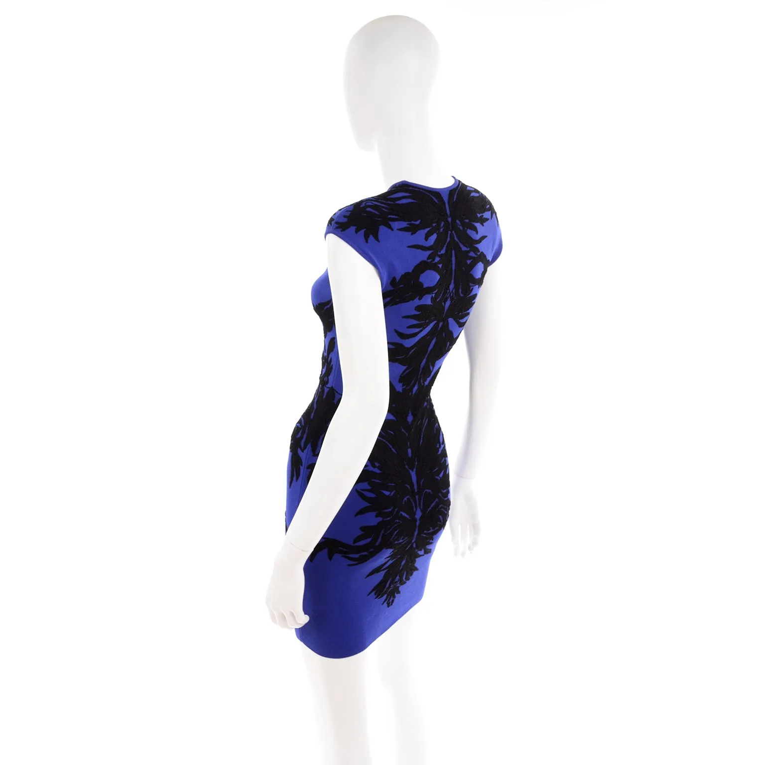 Alexander McQueen Blue & Black Spine Print Bodycon Mini Dress