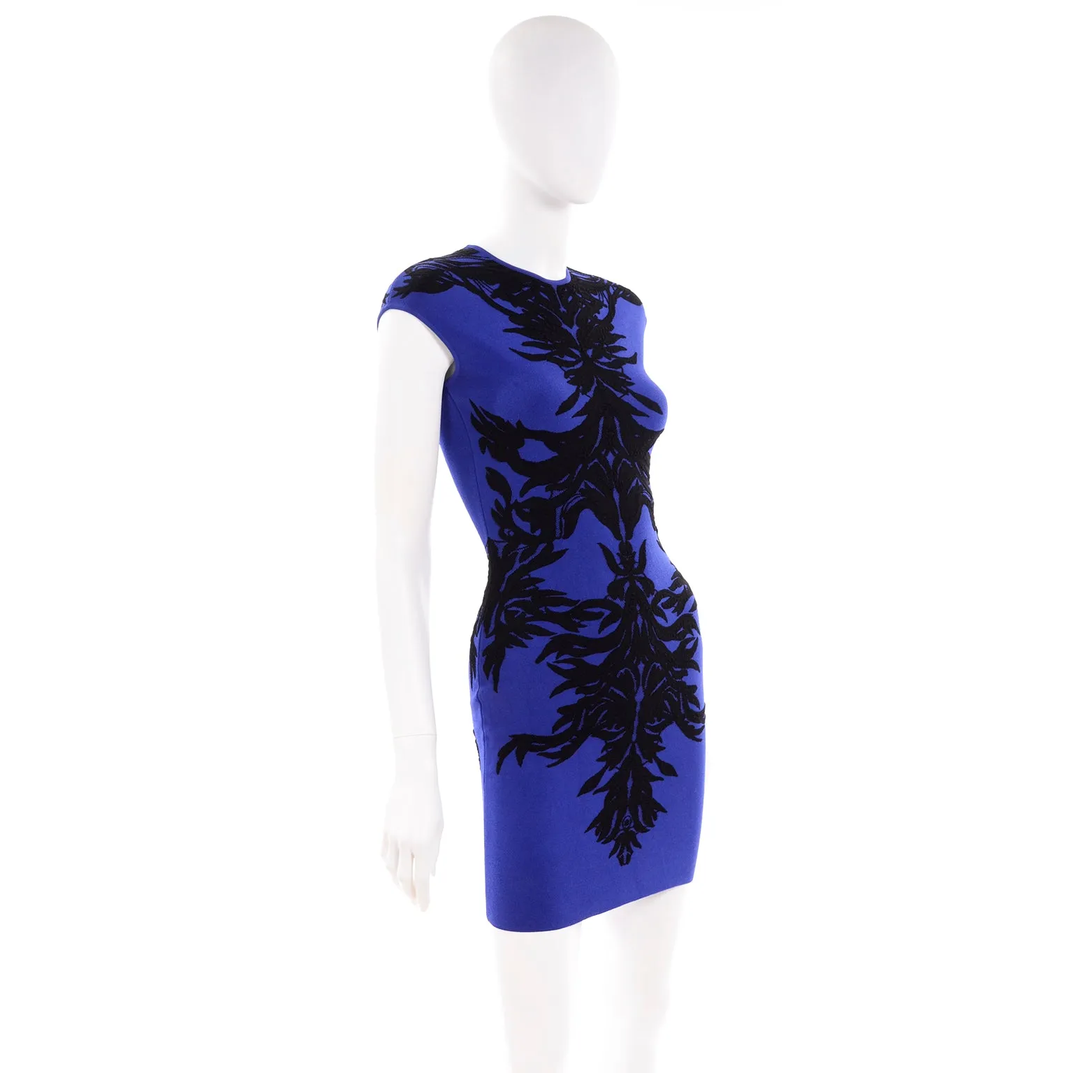 Alexander McQueen Blue & Black Spine Print Bodycon Mini Dress