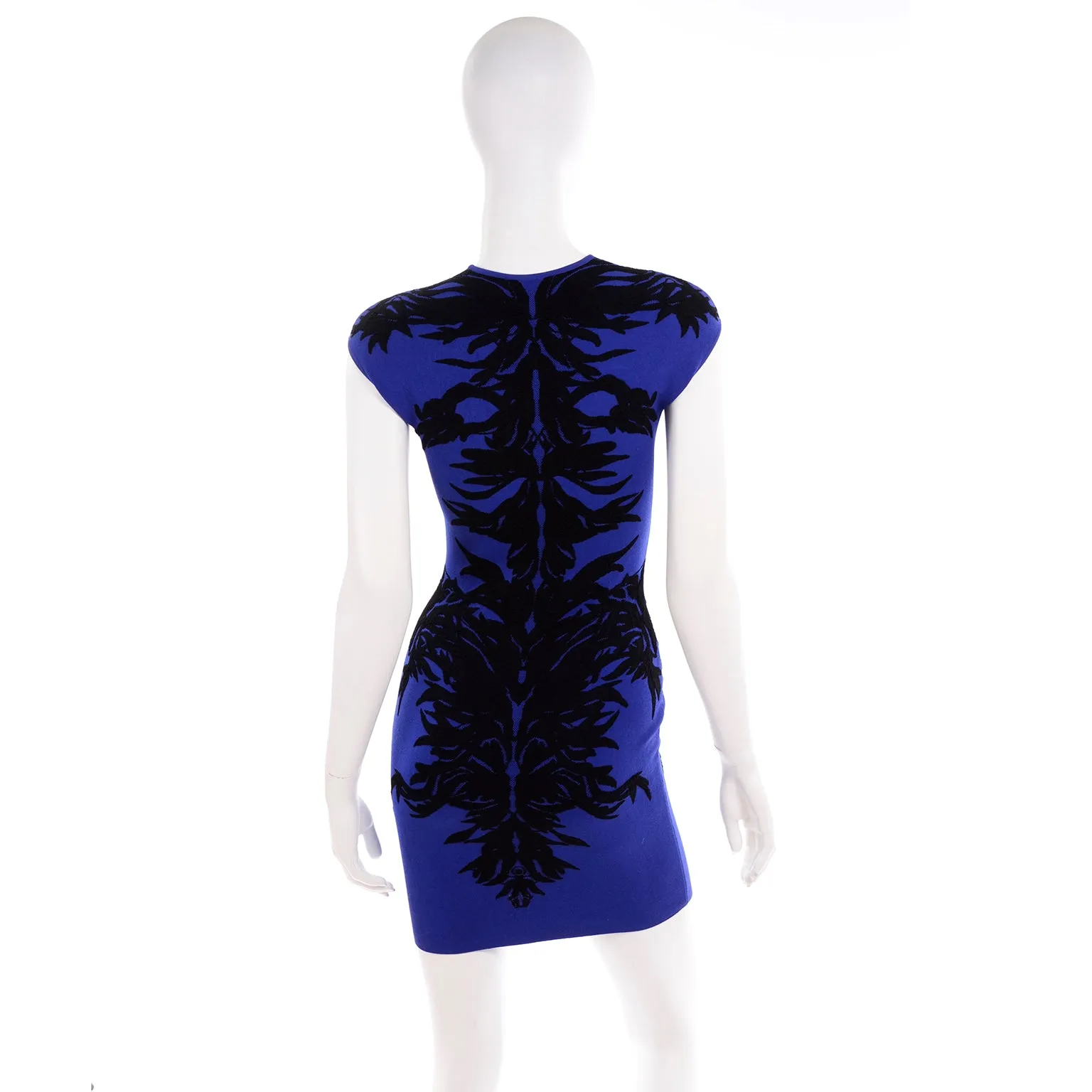 Alexander McQueen Blue & Black Spine Print Bodycon Mini Dress