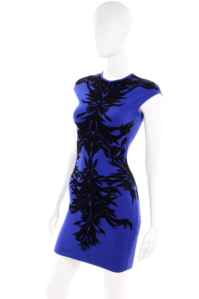 Alexander McQueen Blue & Black Spine Print Bodycon Mini Dress