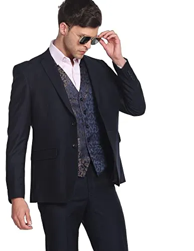 Arrow Reversible Waistcoat Self Design Three Piece Suit Blue