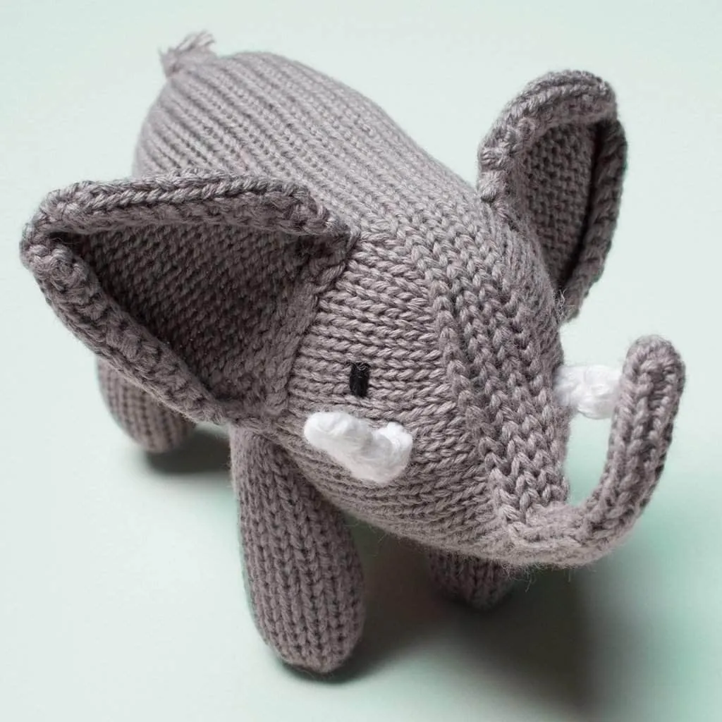 Baby Gift Set - Knit Elephant Rattle, Lovey Blanket & Hat