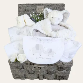 Baby Gifts Hamper Basket, Welcome Little One, Elephant Clothing Bundle