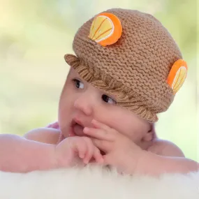 Baby Moo 3D Orange Ear With Tie Knot For Ear Cover Knitted Woolen Cap - Brown