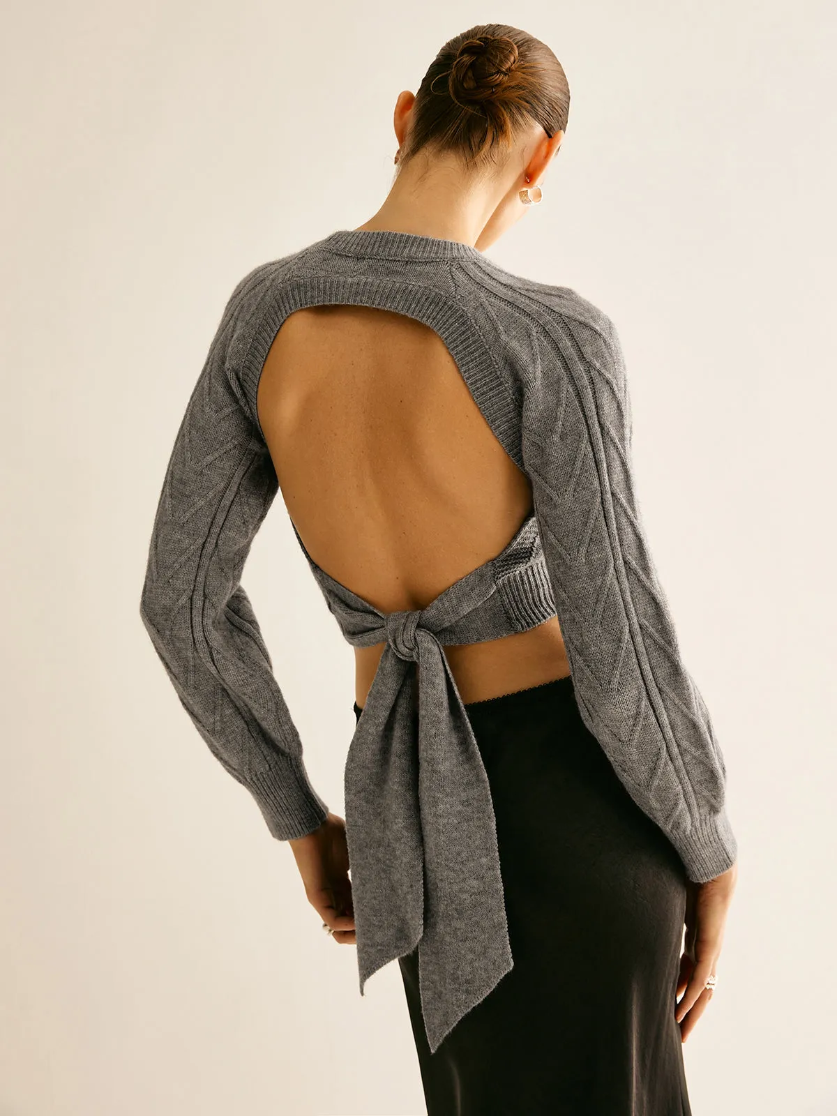 Backless Crop Tie Sweater