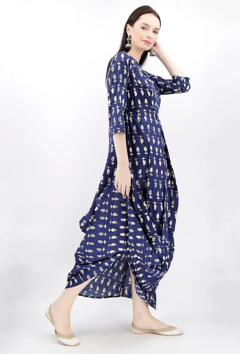 Bagru Paisley Leaf Cotton Maxi Dress