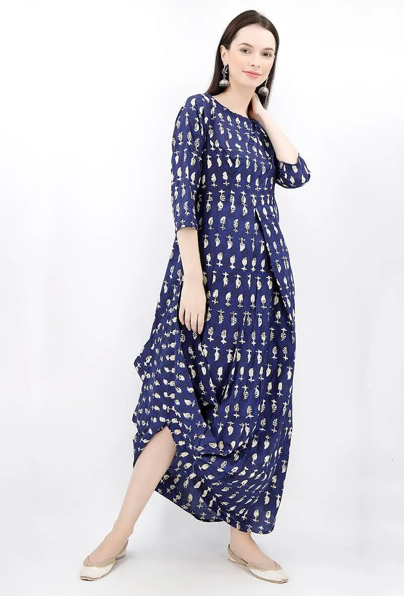 Bagru Paisley Leaf Cotton Maxi Dress