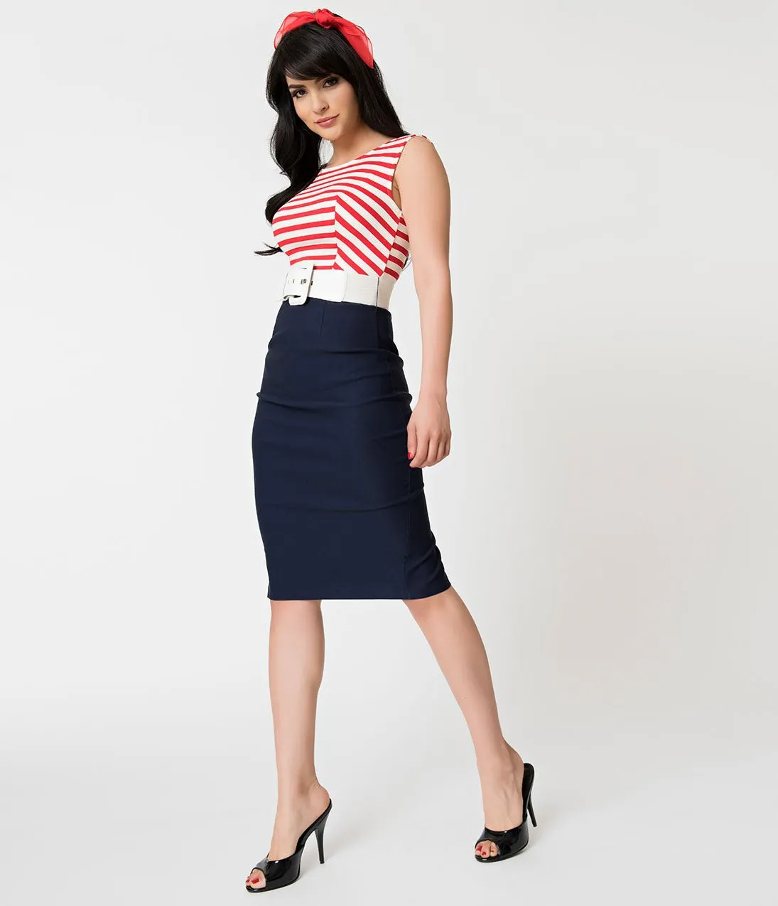 Barbie x Unique Vintage Cruise Stripes Nautical Pencil Dress