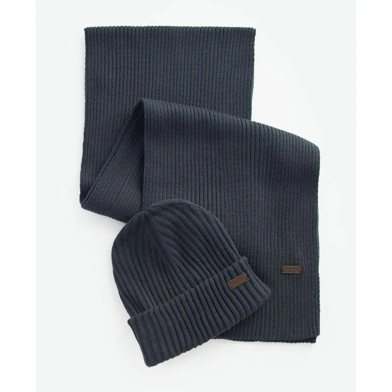 Barbour Crimdon Mens Beanie & Scarf Gift Set - Navy