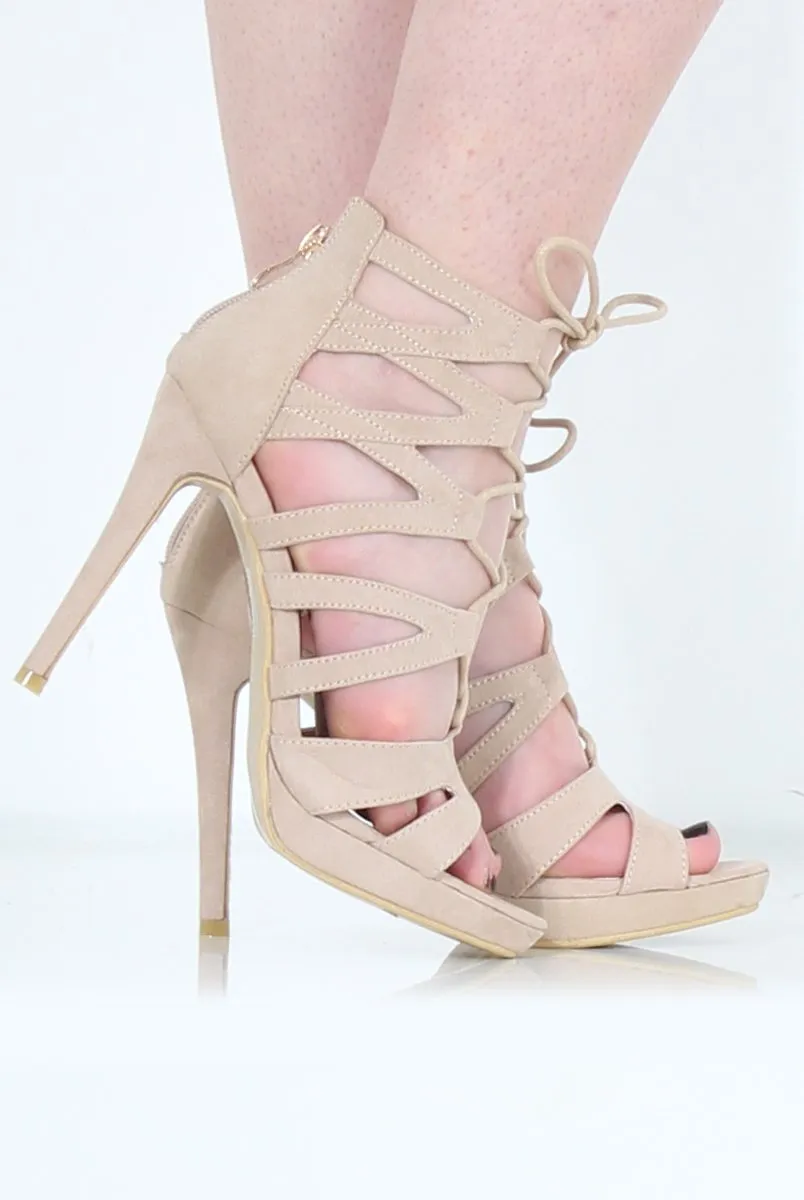 Beige Caged Platform Heels - Angelica