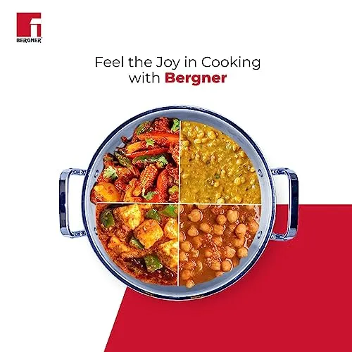 Bergner TriPro TriPly 24 cm Deep Kadai, 3 L Capacity, Stainless Steel Lid, For Curry/StirFry/DeepFry/DryVeg, Broad Hold Handles, Laser-Etched Scale, Smooth Finished Surface, Induction & Gas Ready, 5-Year Warranty