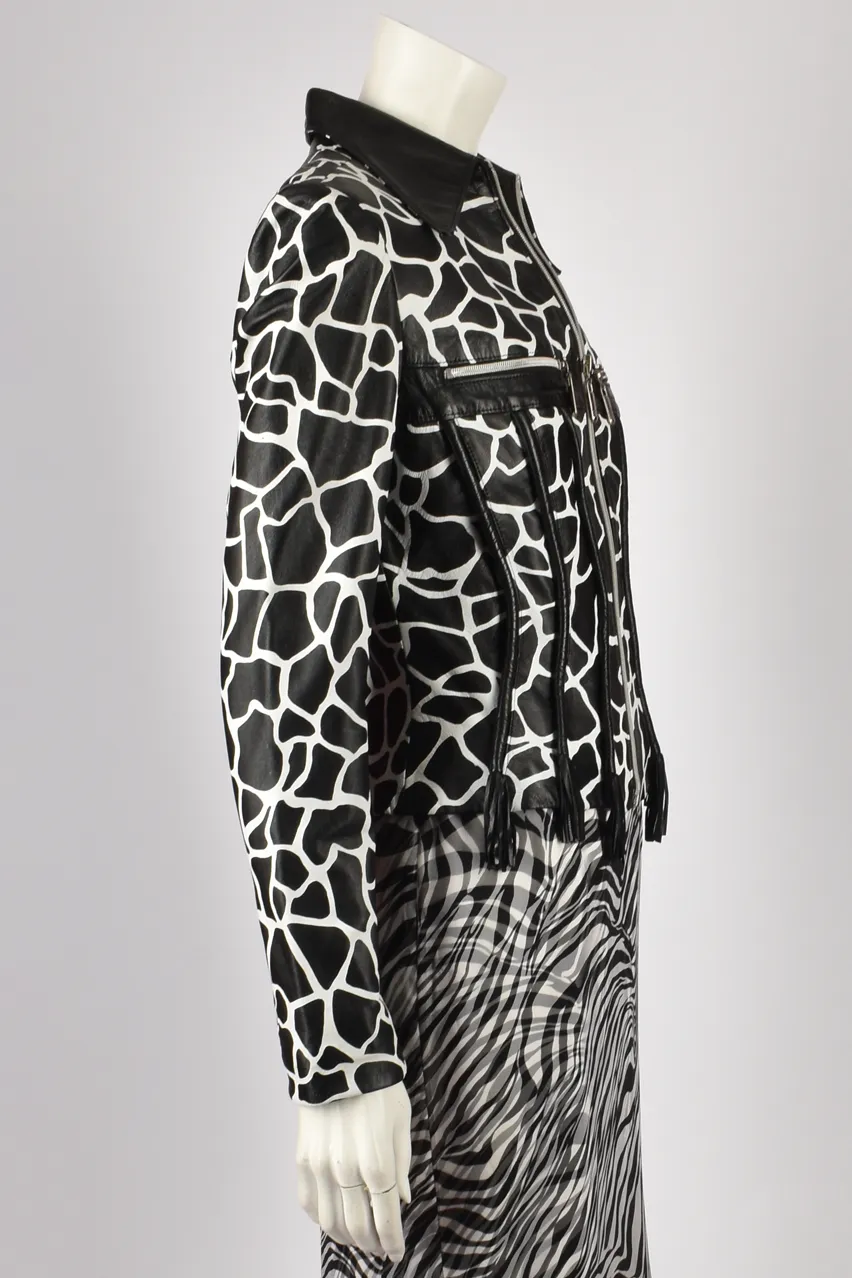 BLACK & WHITE COW PRINT LEATHER JACKET