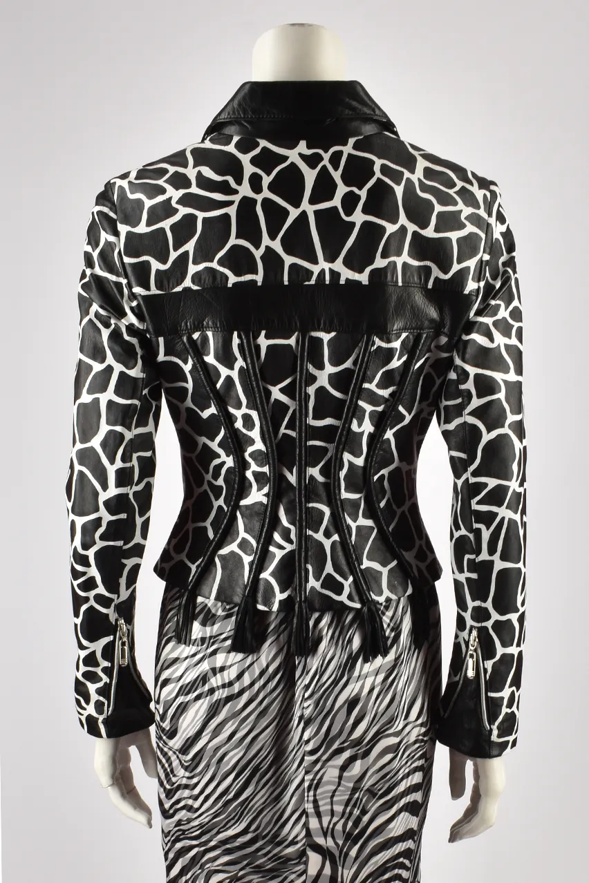 BLACK & WHITE COW PRINT LEATHER JACKET