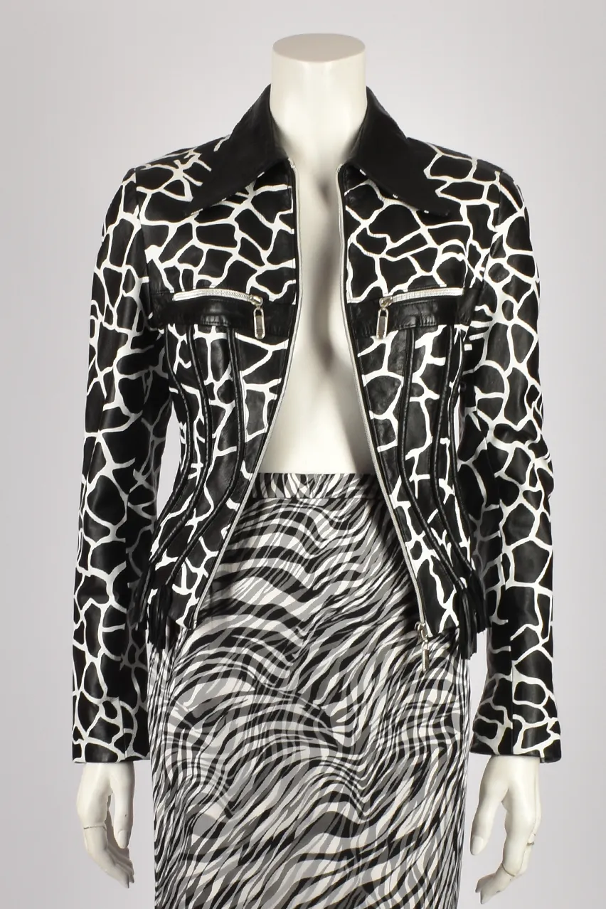 BLACK & WHITE COW PRINT LEATHER JACKET