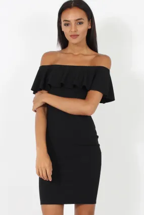 Black Bardot Frill Midi Dress - Lily