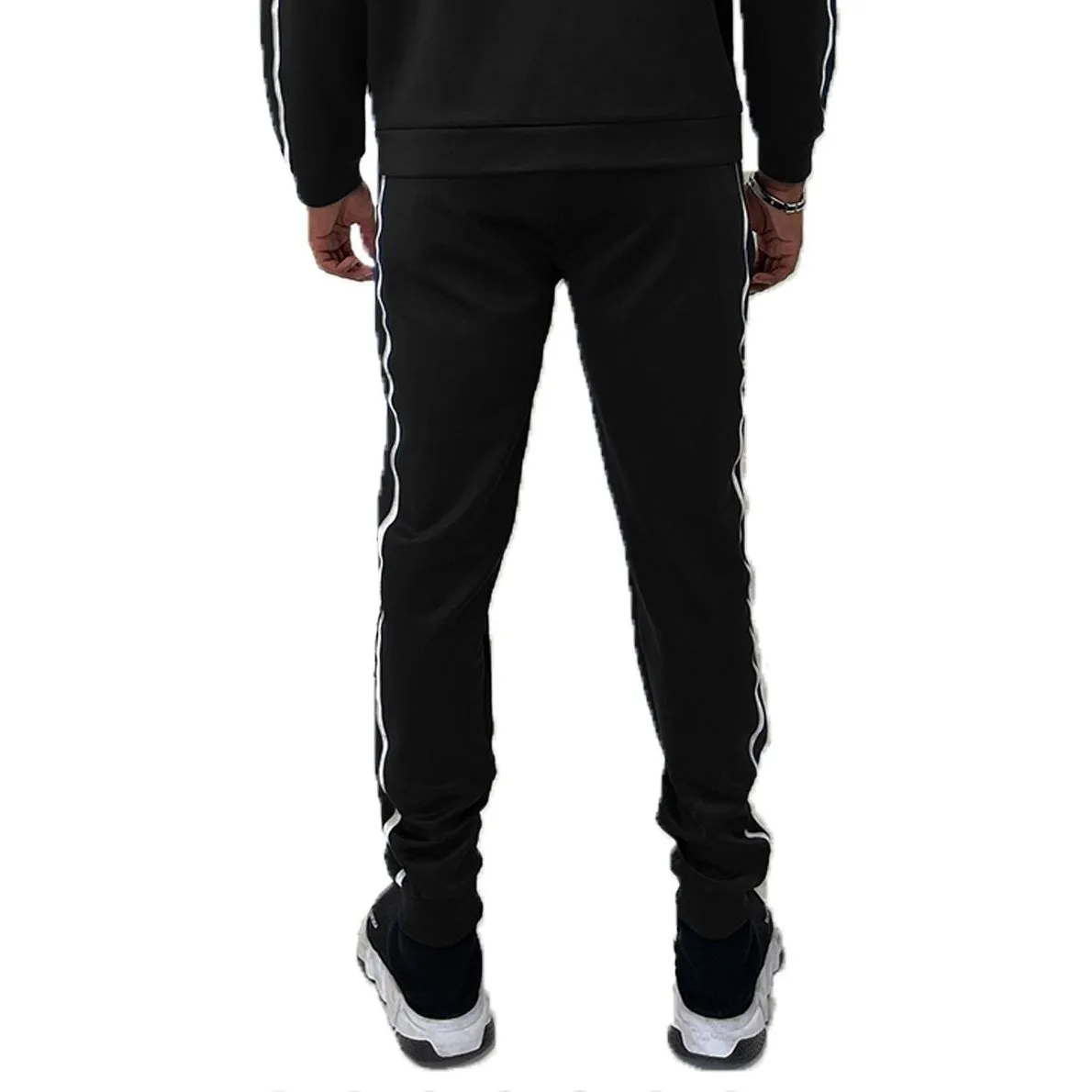 Black Solid Tape Jogger Pants