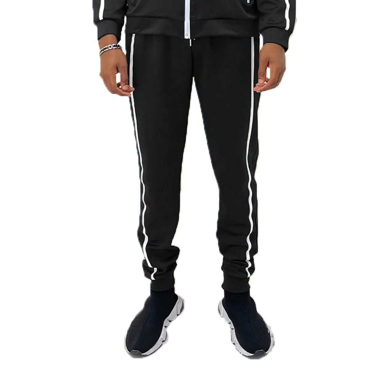 Black Solid Tape Jogger Pants