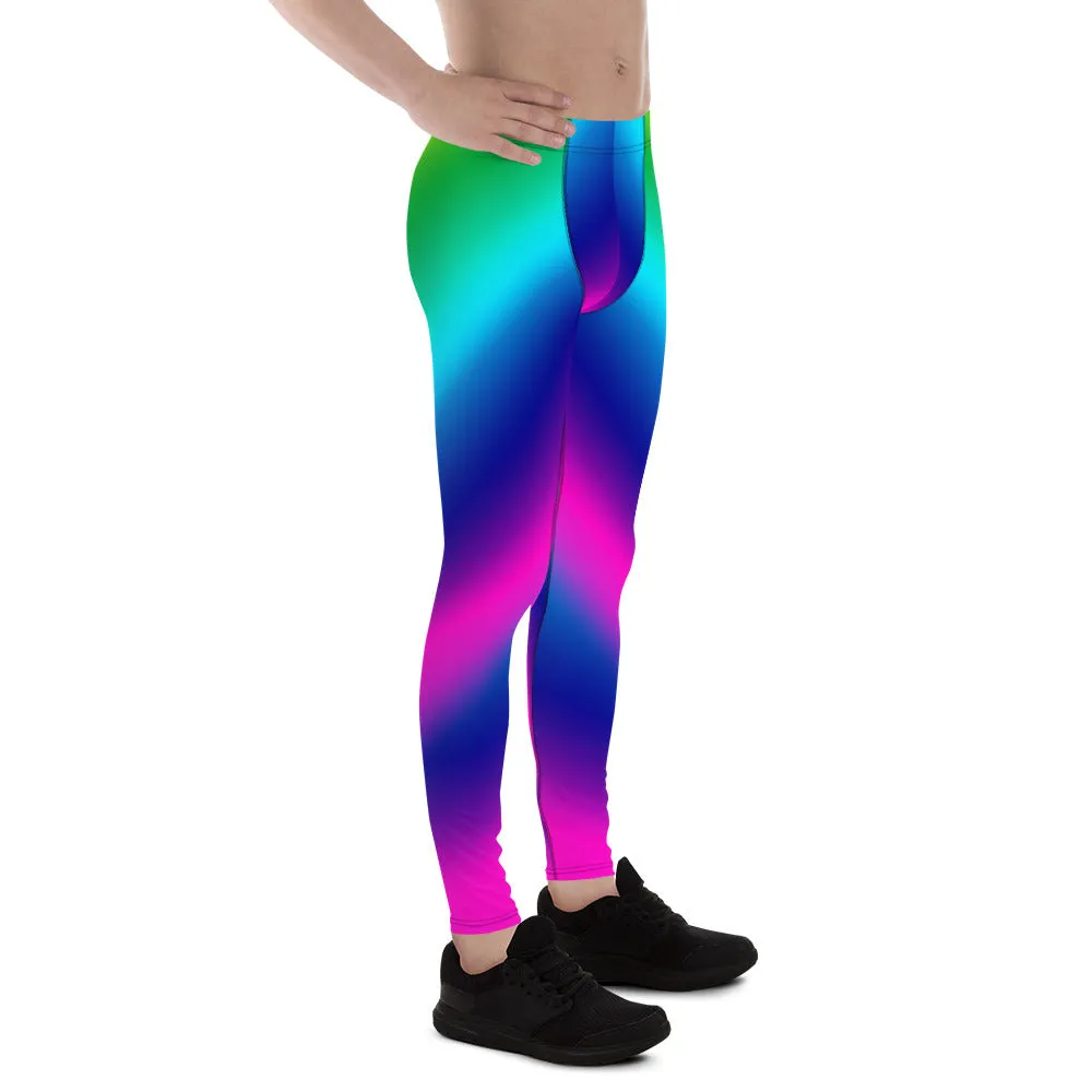 Bright Rainbow Men Tights, Ombre Print Gay Pride Colorful Designer Leggings - Made in USA/EU/MX