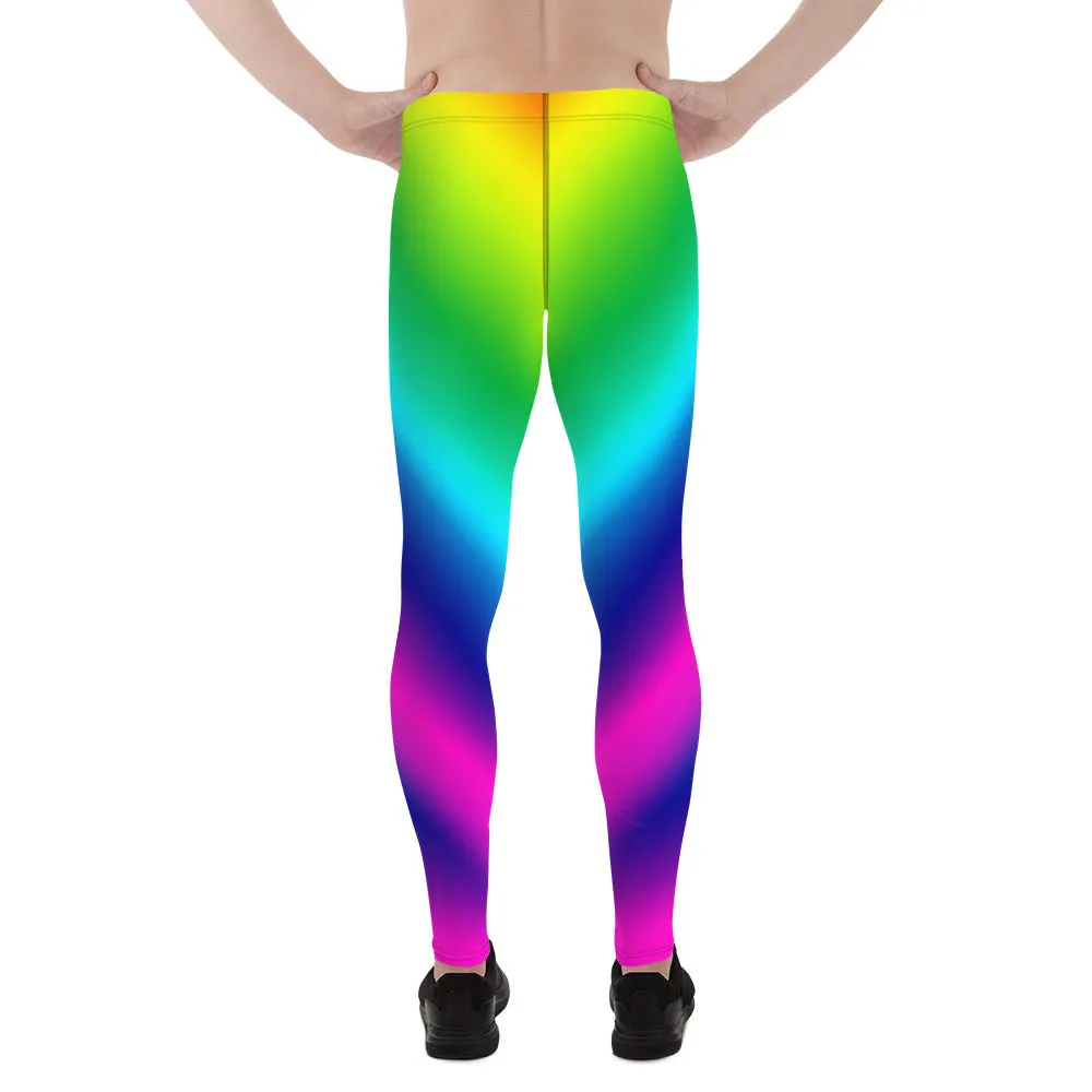 Bright Rainbow Men Tights, Ombre Print Gay Pride Colorful Designer Leggings - Made in USA/EU/MX