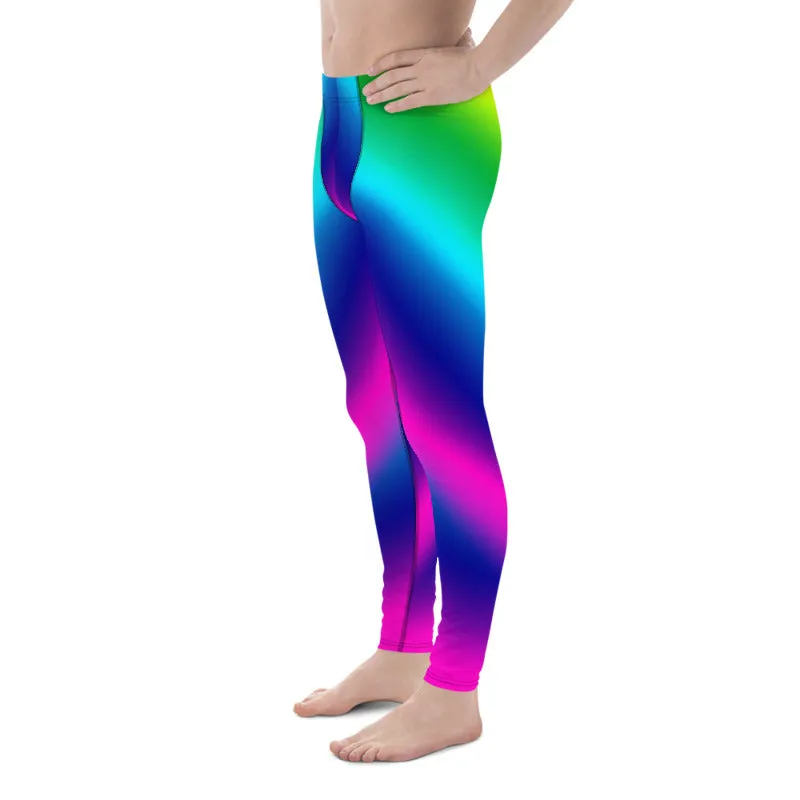 Bright Rainbow Men Tights, Ombre Print Gay Pride Colorful Designer Leggings - Made in USA/EU/MX