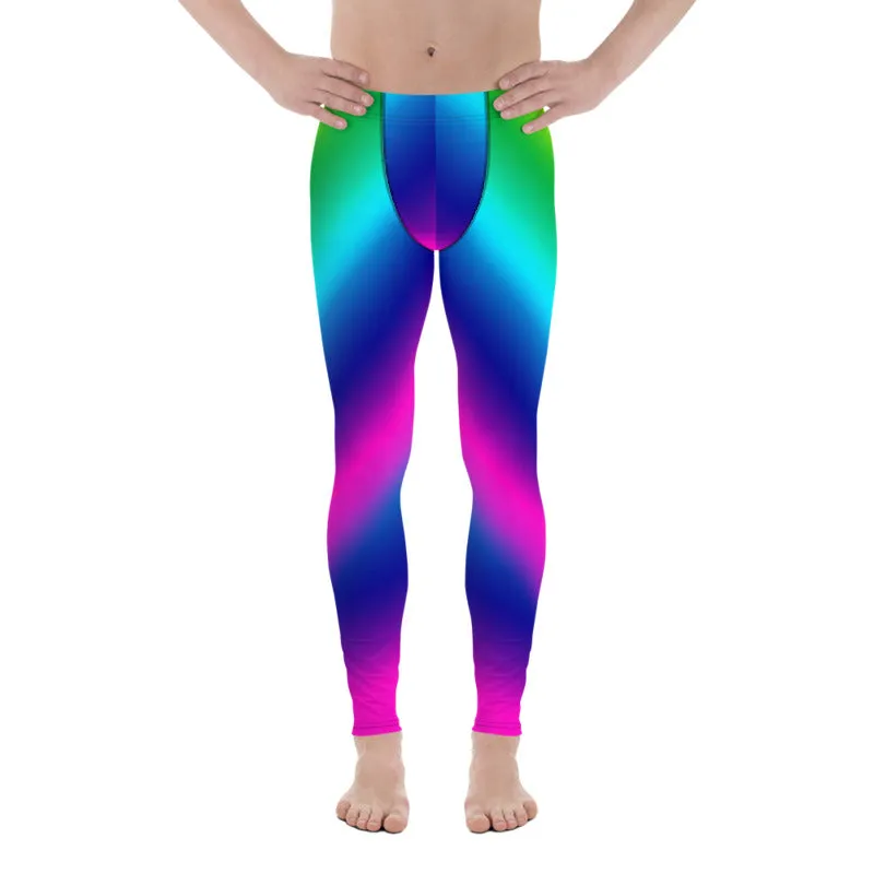 Bright Rainbow Men Tights, Ombre Print Gay Pride Colorful Designer Leggings - Made in USA/EU/MX