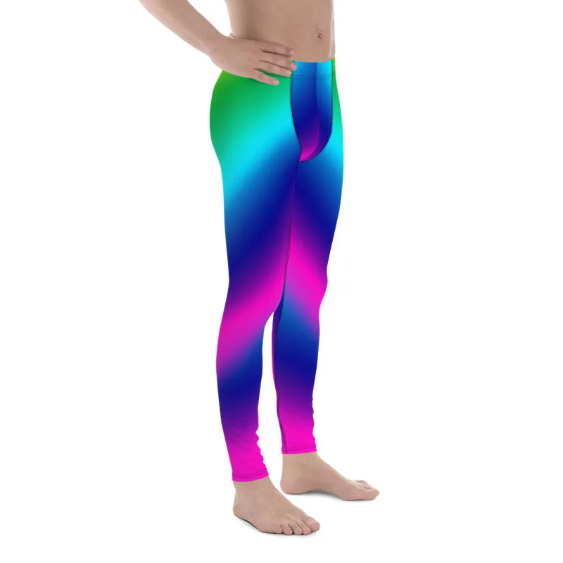 Bright Rainbow Men Tights, Ombre Print Gay Pride Colorful Designer Leggings - Made in USA/EU/MX