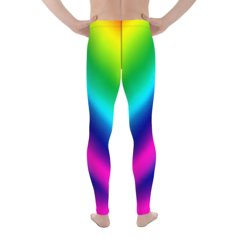 Bright Rainbow Men Tights, Ombre Print Gay Pride Colorful Designer Leggings - Made in USA/EU/MX