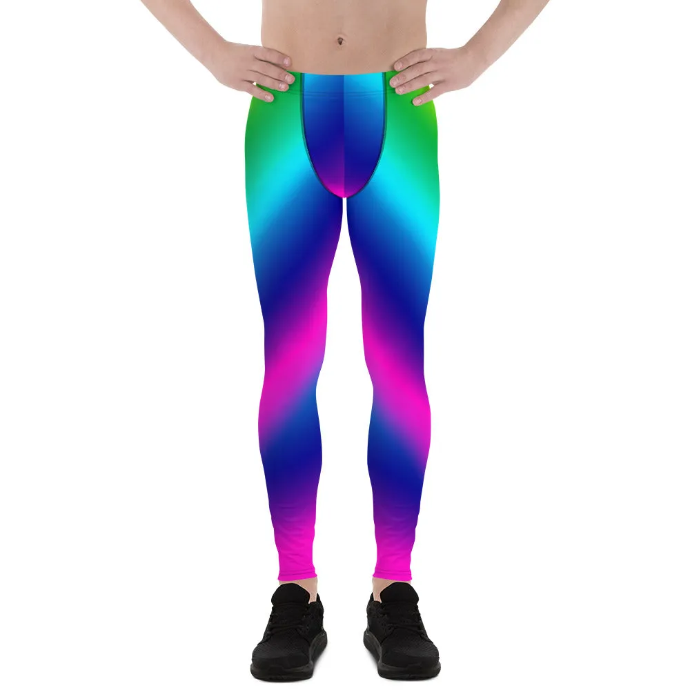 Bright Rainbow Men Tights, Ombre Print Gay Pride Colorful Designer Leggings - Made in USA/EU/MX