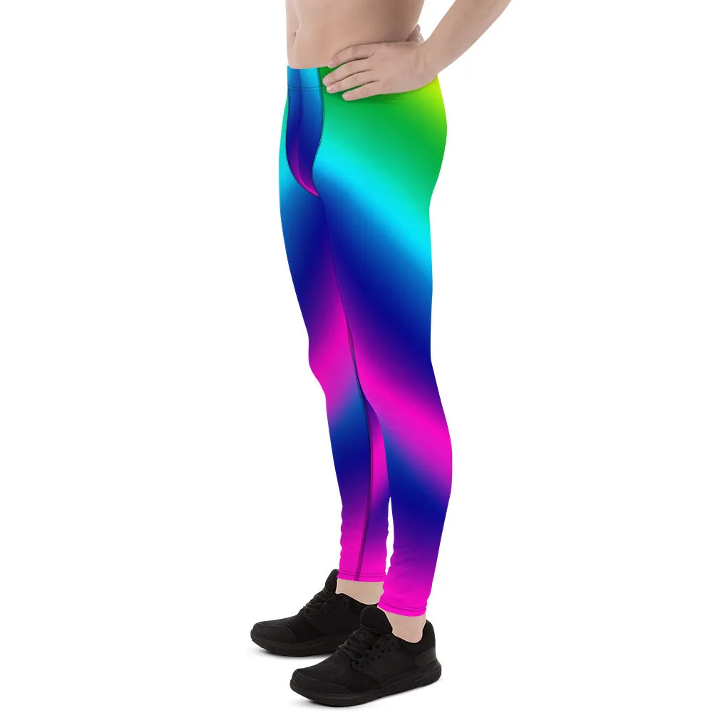 Bright Rainbow Men Tights, Ombre Print Gay Pride Colorful Designer Leggings - Made in USA/EU/MX