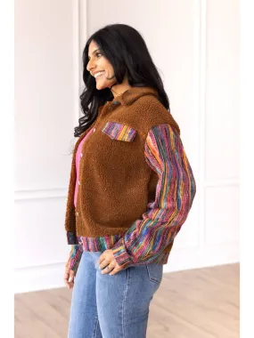 Brown Sherpa with Multi-Colored Sleeves